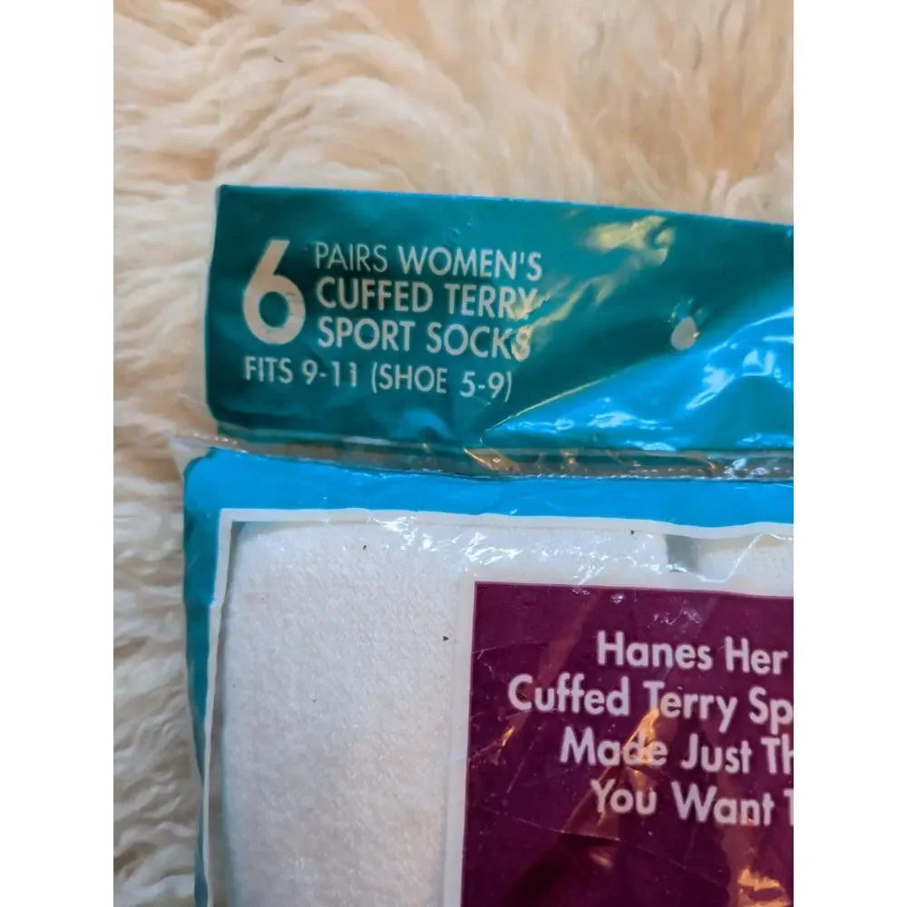Vtg NOS Hanes Her Way Terry Crew Socks Size 9-11 6 Pack New Sealed USA Made Y2K